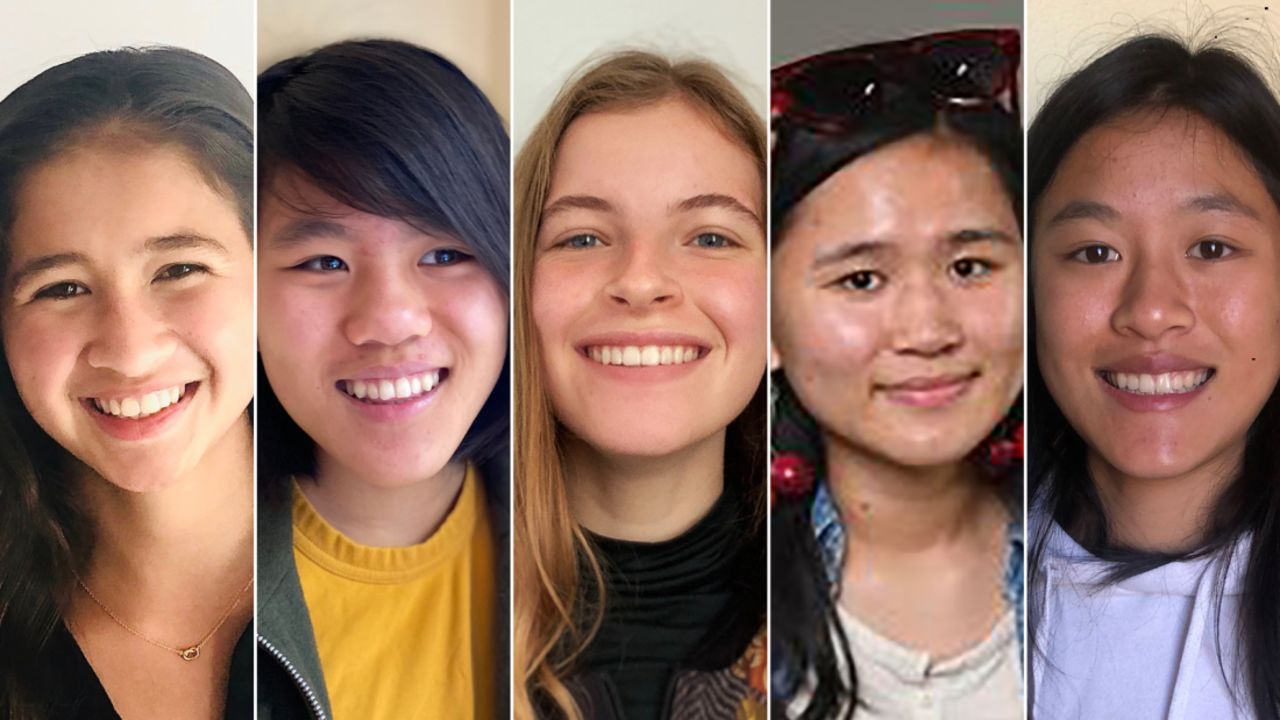 (From left) Anuhea Toa, Athena Jiang-Qin, Elsa Bosemark, Luna Jiang-Qin and Selene Jiang-Qin of the all-girl coding team AlGIRLithm.