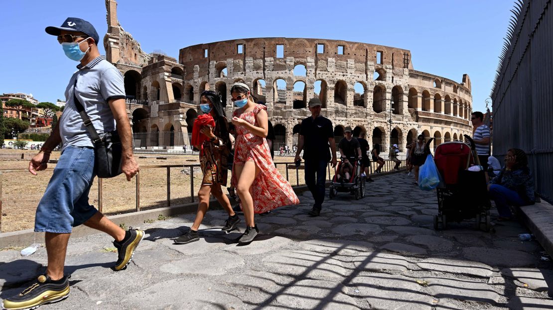 Tourists at the Colosseum in Rome on August 22, when Italian authorities said about 50% of new infections had been contracted during summer vacations.