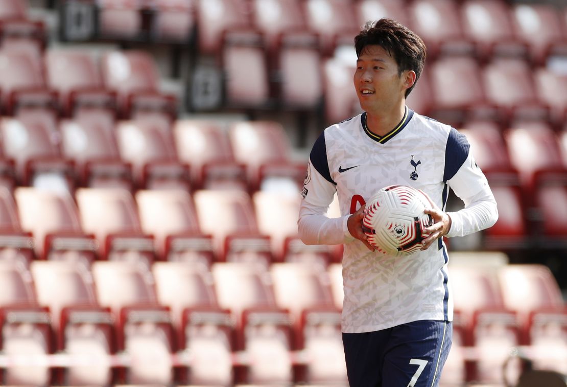 South Korean star Son Heung-min with the matchball after scoring four goals for Tottenham Hotspur at  St Mary's Stadium.