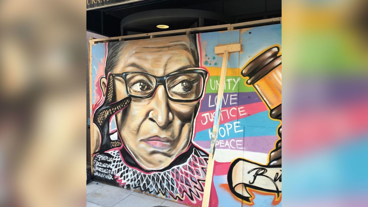 The mural painted on Saturday is located near Black Lives Matter Plaza in Washington, DC.