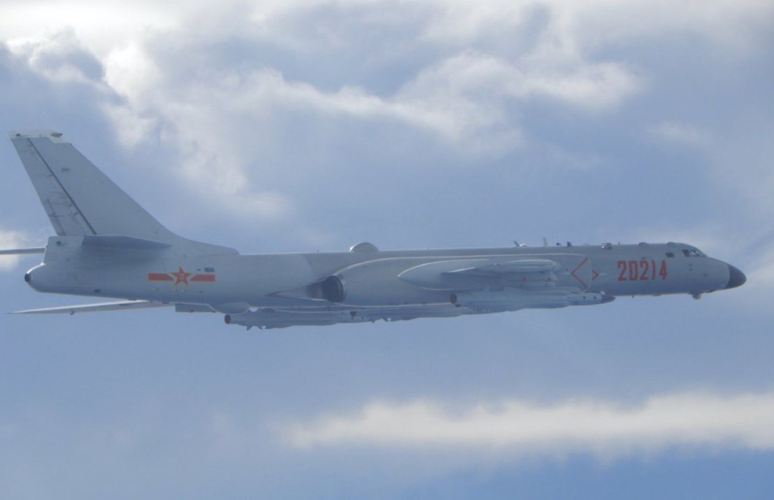 A Chinese People's Liberation Army Air Force H-6 bomber flies over the Taiwan Strait in September.