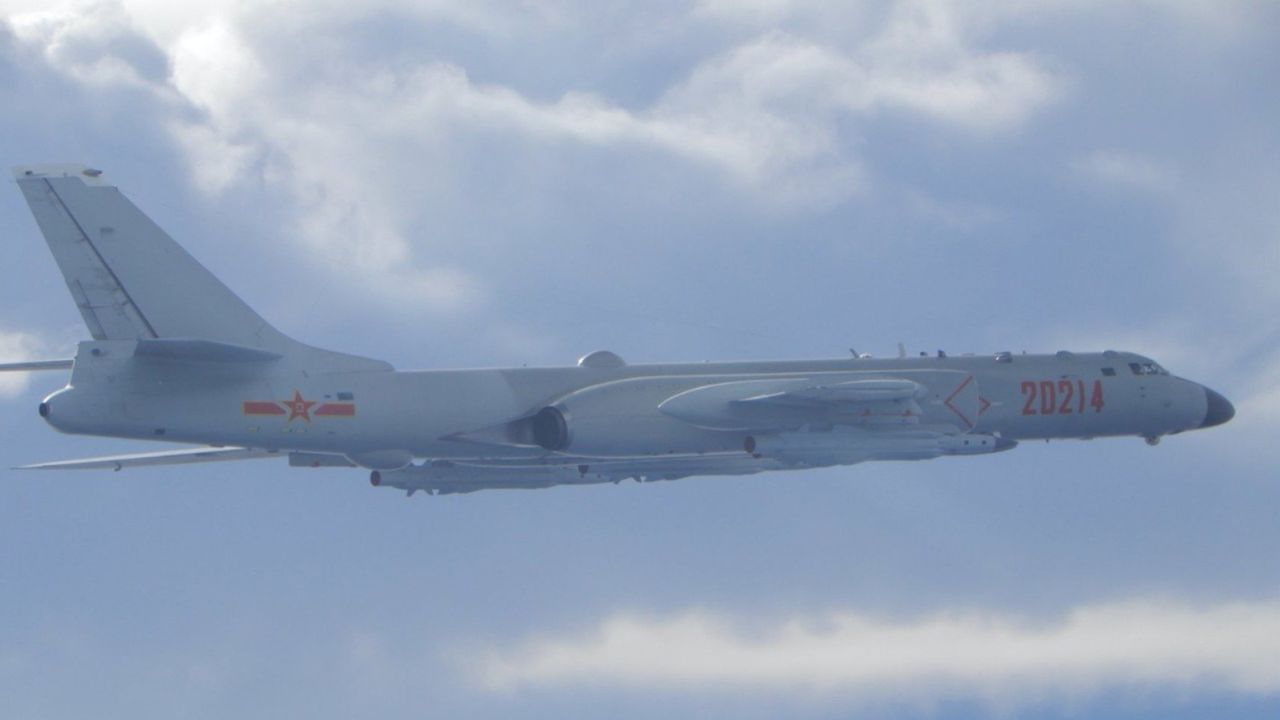 Taiwan Defense Ministry photo shows an Chinese People's Liberation Army Air Force H-6 bomber intercepted by Taiwanese fighters on Friday.