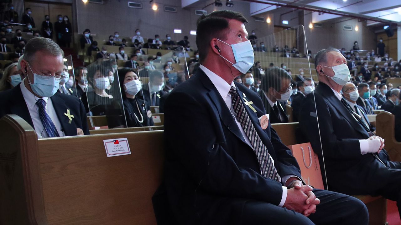Keith Krach, a US undersecretary of state, attends a funeral ceremony of former Taiwan President Lee Teng-hui in Taipei on September 19, 2020.