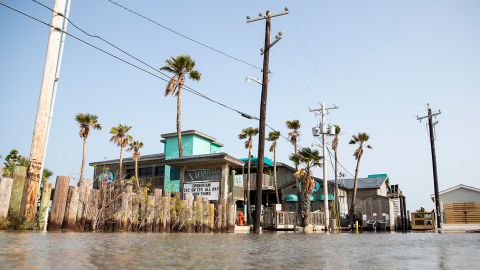 Flood waters fill a parking lot in Port Aransas, Texas on Sunday ahead of Tropical Storm Beta.