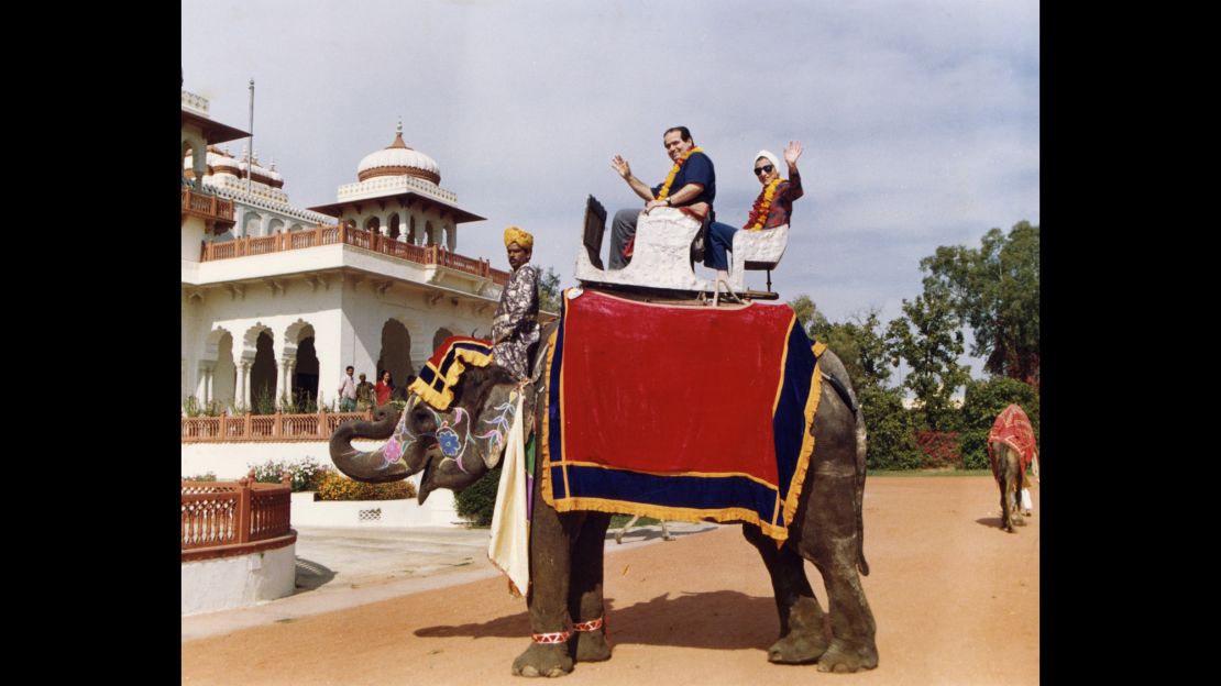 Justice Scalia and Justice Ginsburg pose on an elephant in Rajistan during their tour of India in 1994. 