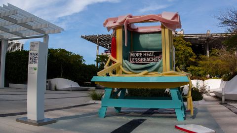 A melting sculpture of a lifeguard station was installed in Miami.