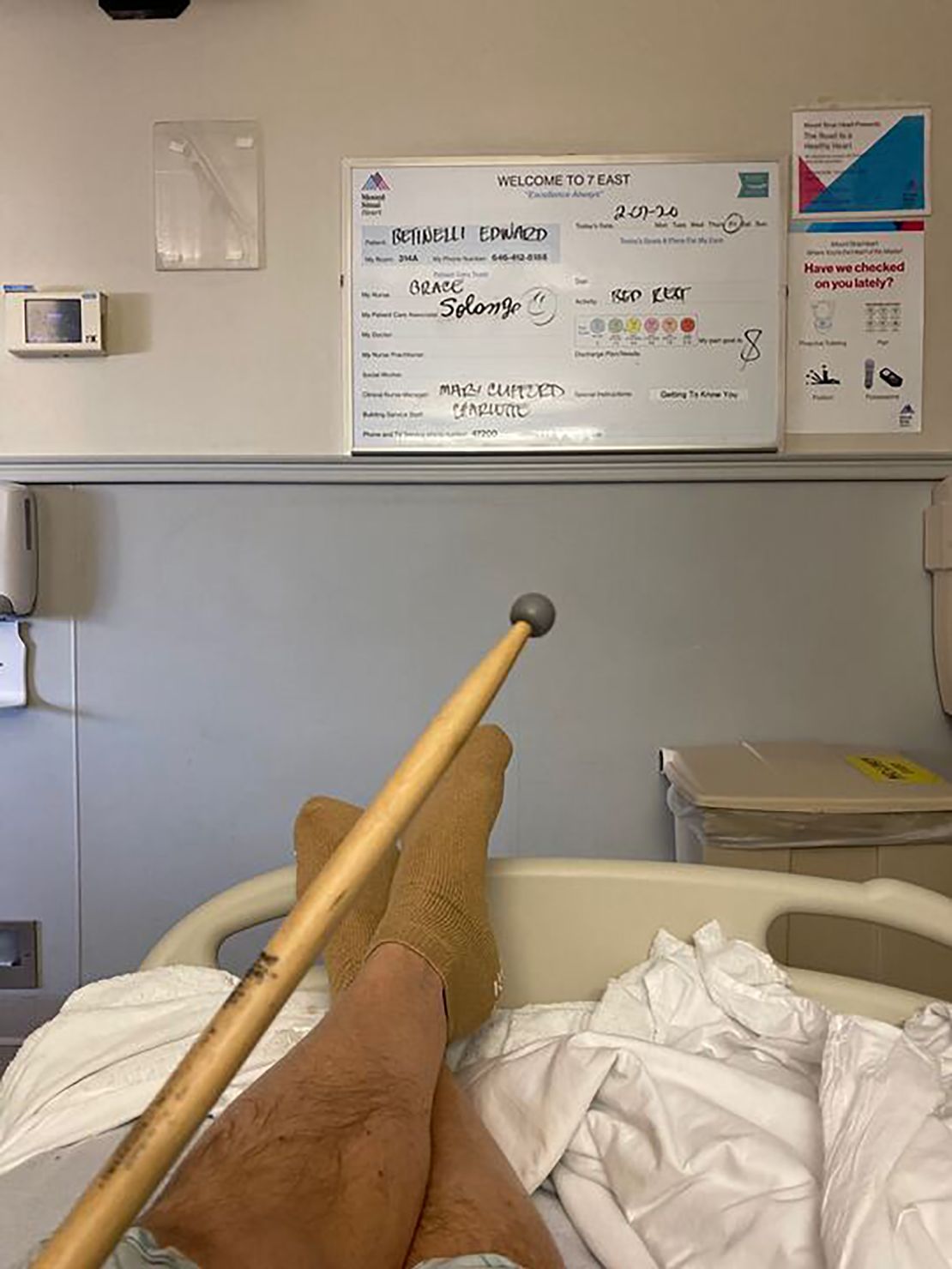 Ed Bettinelli takes his drumsticks with him -- even to the hospital.