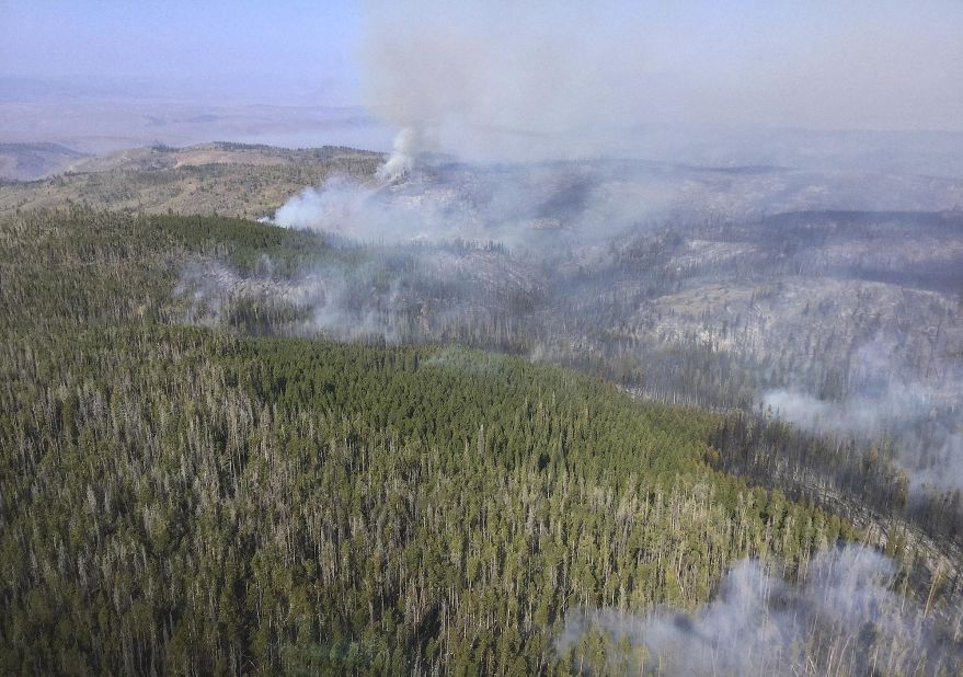 Wildfire smoke rises in Medicine Bow National Forest in southeastern Wyoming on September 21, 2020.