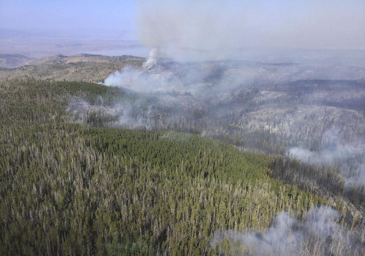 Wildfire smoke rises in Medicine Bow National Forest in southeastern Wyoming on September 21.