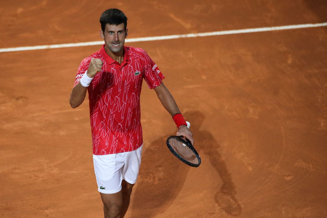 Djokovic celebrates winning his fifth Italian Open title.