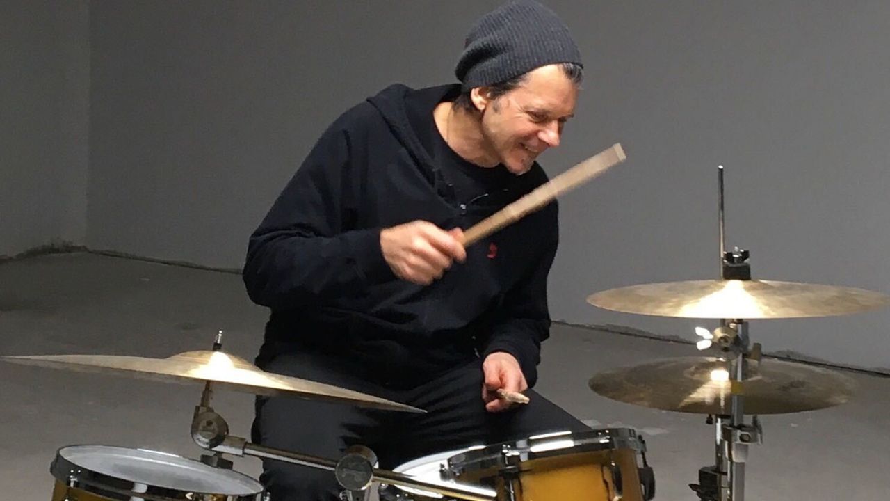 Ed Bettinelli is back on the drums at his home in Dobbs Ferry, New York.