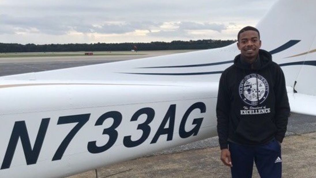 <strong>Inspiration and representation:</strong> Romello Walters, pictured, won one of these scholarships and now works with Fly for the Culture to inspire others. "My love for aviation is very real, but I have a way bigger love for just giving people the vision of what is possible," Walters tells CNN.
