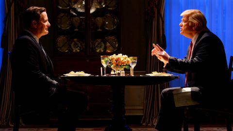 Jeff Daniels as James Comey and Brendan Gleeson as Donald Trump in 'The Comey Rule.'