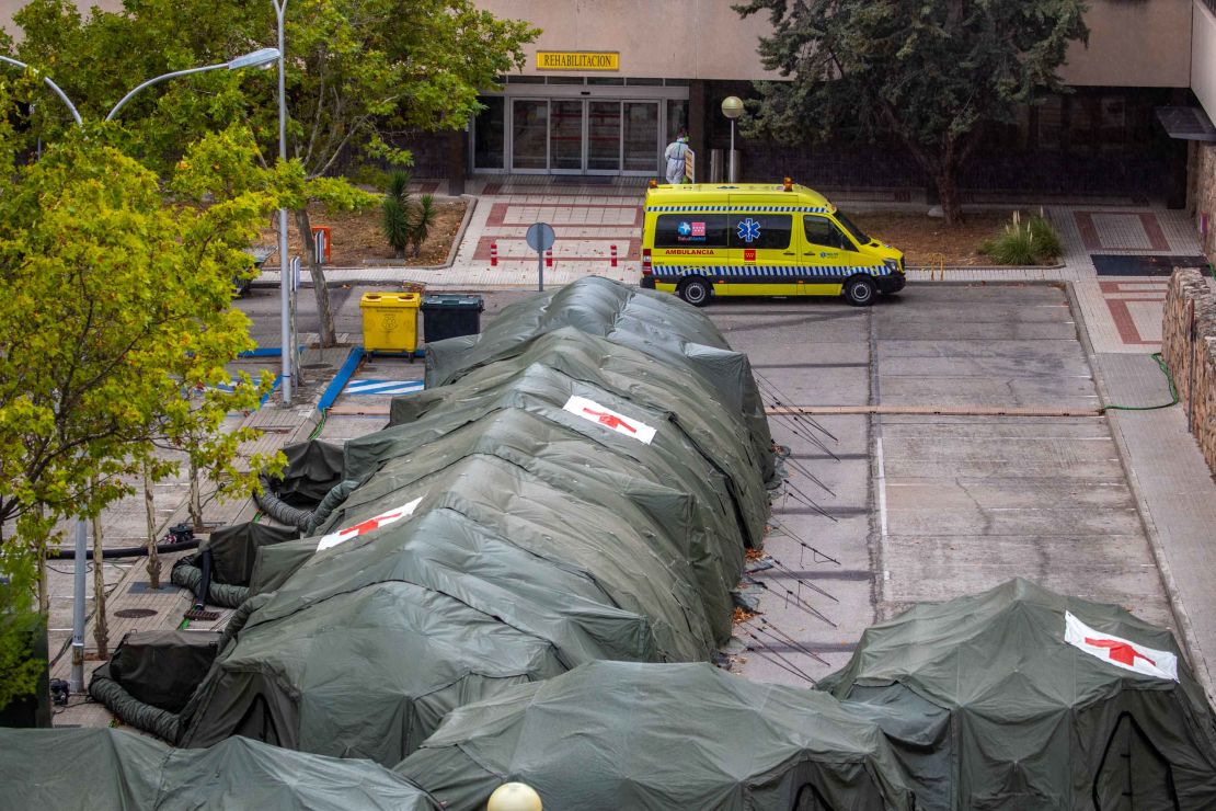 Military tents erected for hospital patients at the Gomez Ulla military hospital in Madrid, Spain, on Friday.