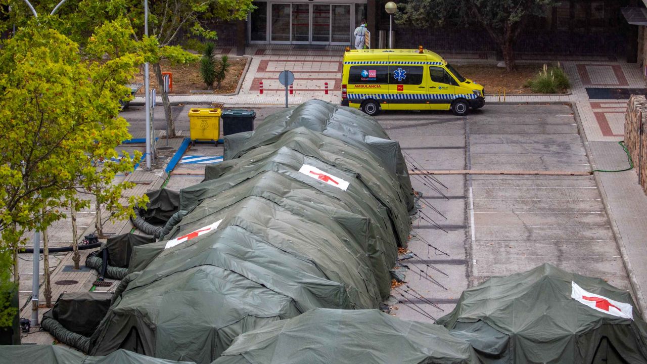 Military tents erected for hospital patients at the Gomez Ulla military hospital in Madrid, Spain, on Friday.