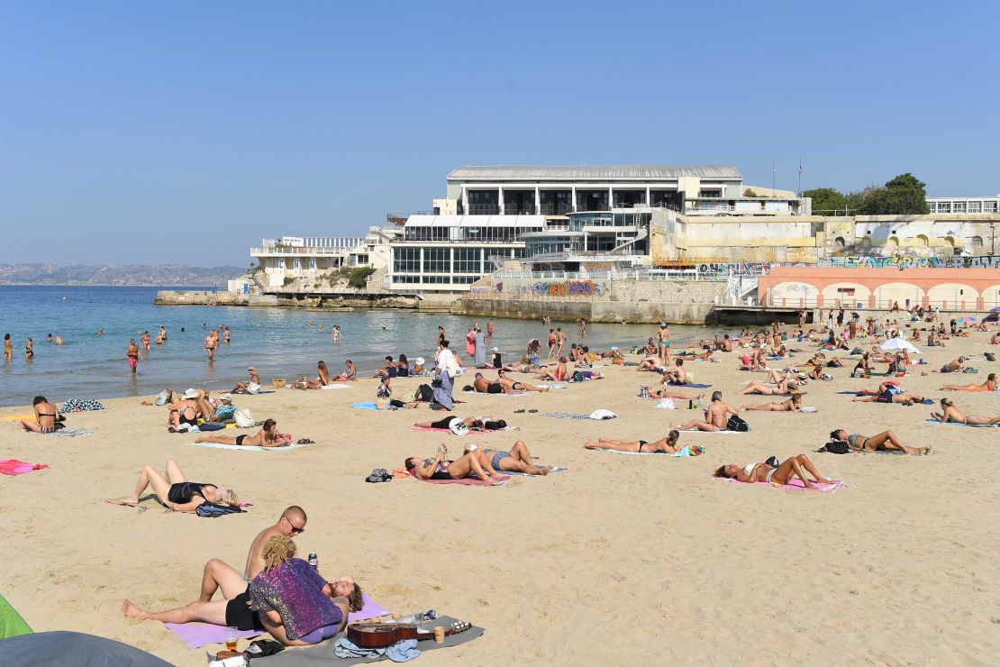 Sunbathers on the beach in Marseille, France, on September 14.