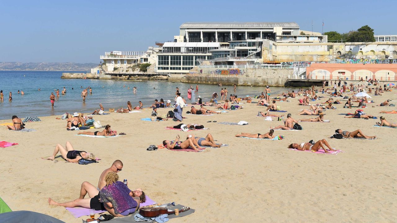 Sunbathers on the beach in Marseille, France, on September 14.
