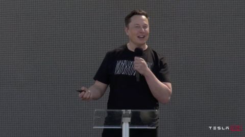 Tesla CEO Elon Musk speaks at the company's Battery Day in September.