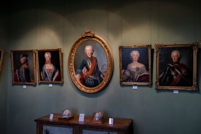 A painting of Frederick II (center), who ruled Prussia from 1740 until 1786, on display at Hohenzollern Castle.