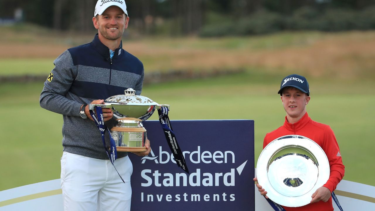 Lawlor poses with the EDGA Scottish Open trophy after winning it alongside Bernd Wiesberger who won the Aberdeen Standard Investments Scottish Open.