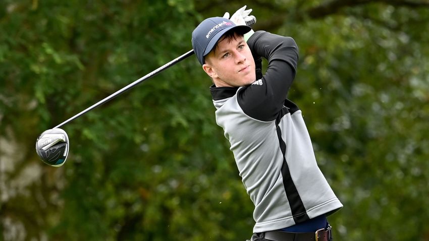 SUTTON COLDFIELD, ENGLAND - AUGUST 26: Brendan Lawlor of Ireland in action during a practice round ahead of the ISPS HANDA UK Championship at The Belfry on August 26, 2020 in Sutton Coldfield, England.  (Photo by Ross Kinnaird/Getty Images)