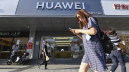 Photo taken Sept. 4, 2020, shows a Huawei shop in Beijing. (Photo by Kyodo News/Sipa USA)