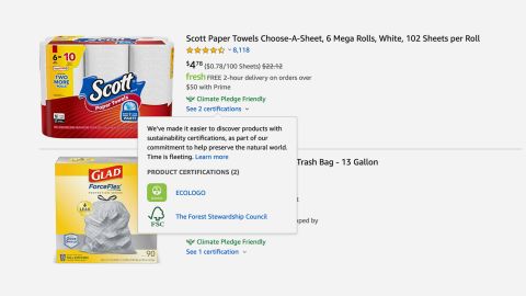 This is what is looks like when you come across a "Climate Pledge Friendly" product on Amazon.com.