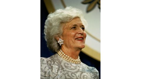 Immensely popular, First Lady Barbara Bush would joke that she was <a href="https://www.latimes.com/archives/la-xpm-1992-02-16-mn-4595-story.html" target="_blank" target="_blank">"everybody's grandmother"</a> while she served alongside husband George H.W. Bush's administration. Of the public's affection for her, Barbara Bush said it was the result of her being "fair, and I like children and I adore my husband."<br />Publicly, she de-emphasized politics and zoomed in on her passion for literacy, which was a core issue for her as a first lady. But she was also a political asset, so well-liked by the public that she gave a boost to her husband's campaigns and others too. In President Bush's term, Barbara Bush <a href="https://millercenter.org/president/essays/bush-1989-barbara-firstlady" target="_blank" target="_blank">became the first first lady to campaign by herself on behalf of congressional candidates</a> from her husband's party.<br /><br /><strong>Served: </strong>1989 - 1993