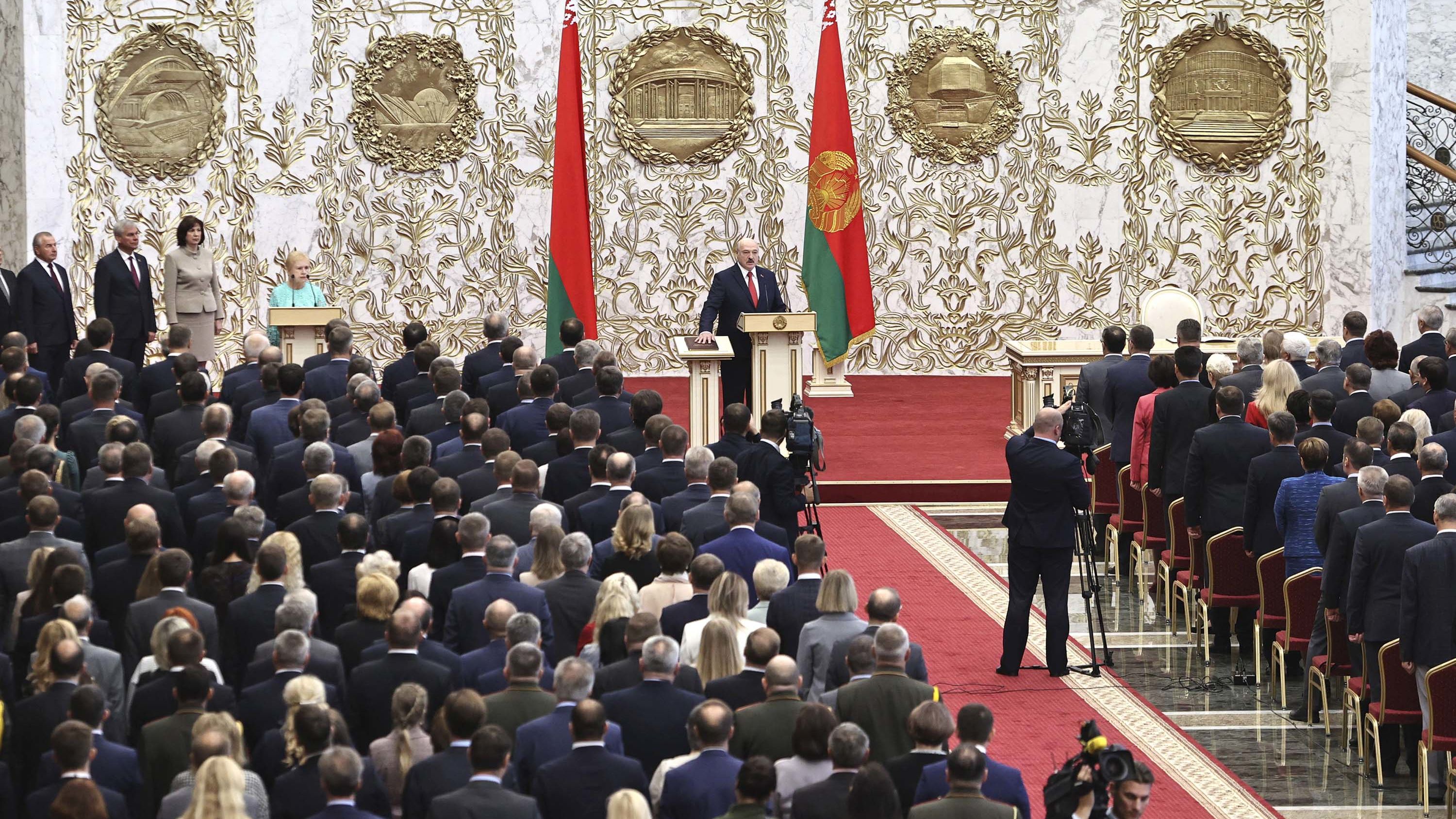 Lukashenko takes his oath of office during his inauguration ceremony in Minsk on Wednesday.
