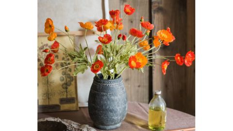 Silk Flower Common Poppy Spray