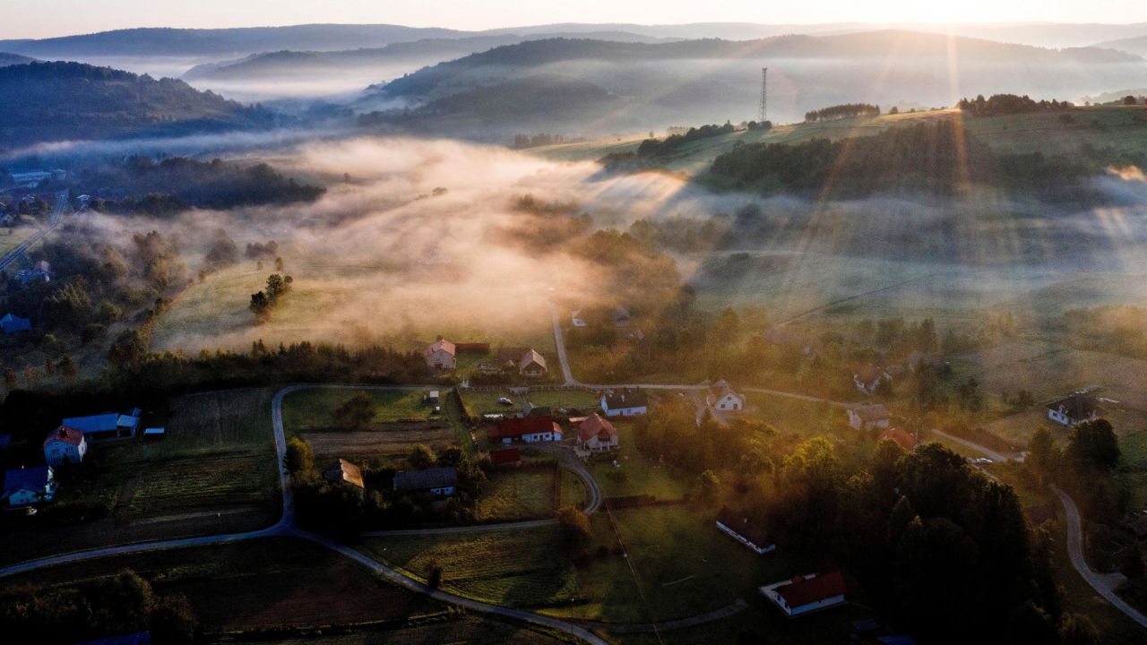 <strong>Tyrawa Woloska, Poland: </strong>Thick mist gathers on a foggy morning in the Lesser Beskid mountains in southeast Poland. 