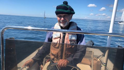 Project Puffin founder Stephen Kress on his way to Eastern Egg Rock, where he's been working with puffins since 1973.