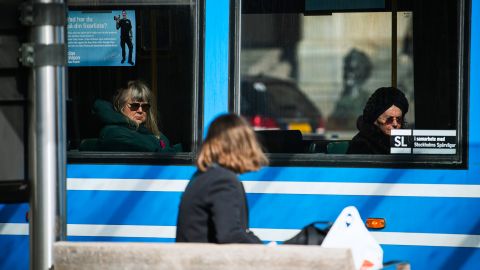 Commuters in Stockholm on April 1. Sweden has not advised the public to wear masks on public transport.