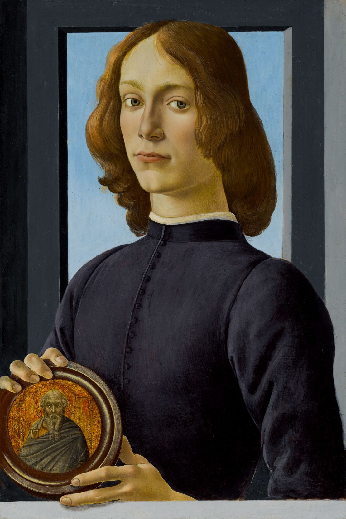 Botticelli incorporated the work of an earlier artist into the roundel held by his unidentified subject.