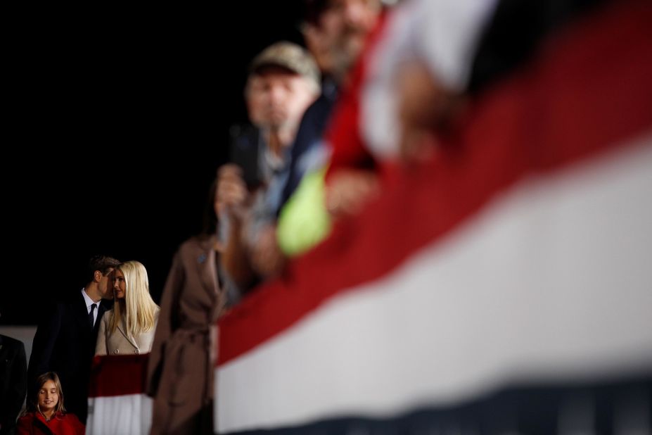 White House senior advisers Ivanka Trump and Jared Kushner are seen with their daughter, Arabella, during the President's campaign rally in Township, Pennsylvania, on September 22.