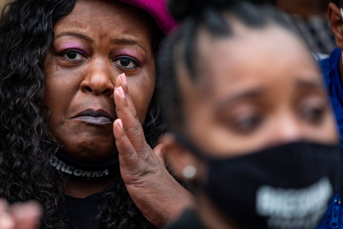 Nicole Hayden tears up in Louisville, Kentucky, after the grand jury decision in the Breonna Taylor case was announced on Wednesday, September 23. 