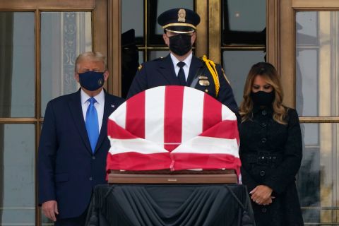 Trump and the first lady pay respects to Supreme Court Justice Ruth Bader Ginsburg in September 2020. <a href="https://www.cnn.com/2020/09/24/politics/donald-trump-supreme-court-boos/index.html" target="_blank">The President was booed</a> as he appeared near the coffin.