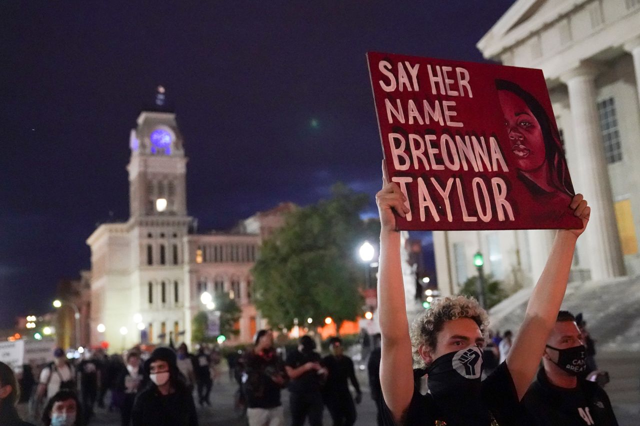 Protesters march through Louisville on September 24.