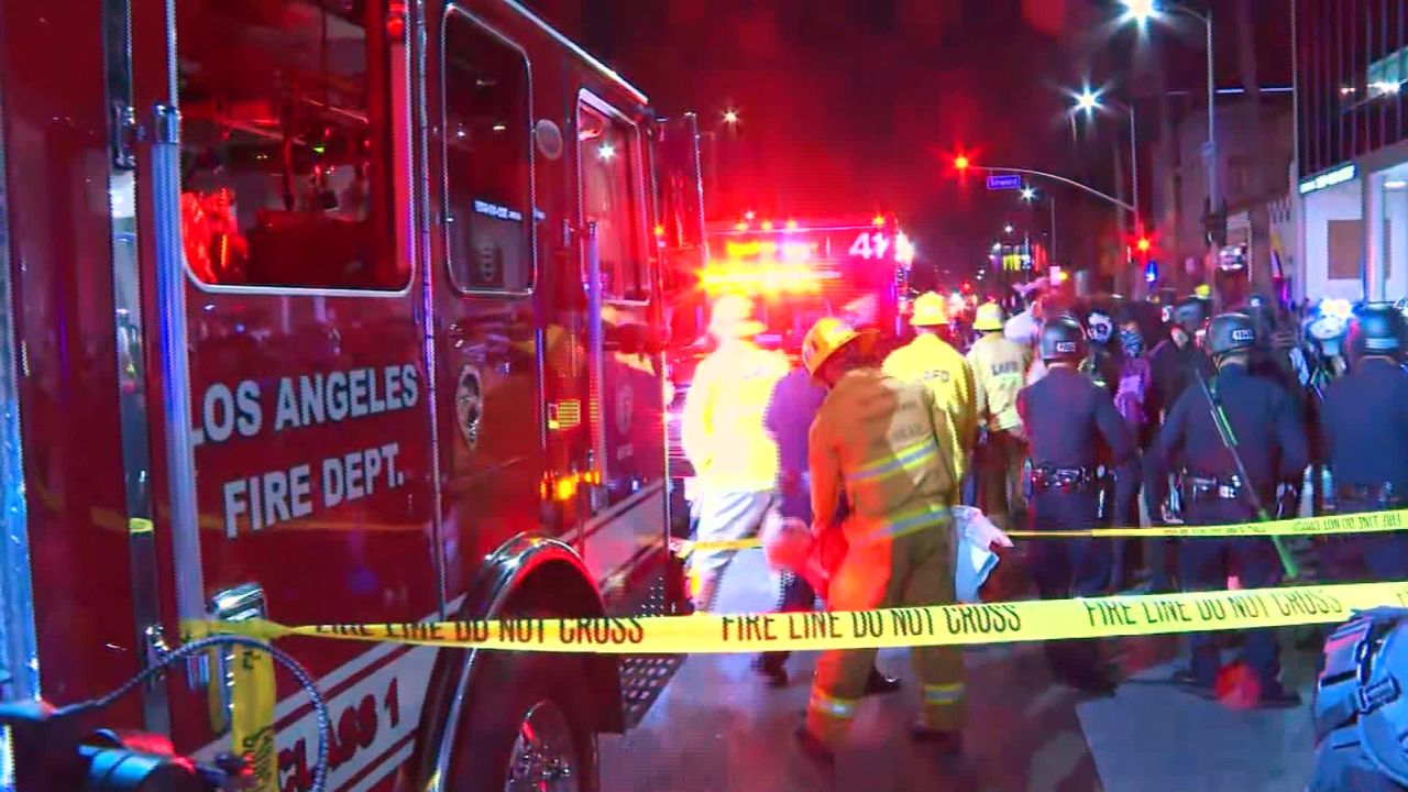 Emergency services respond after a person protesting the death of  Breonna Taylor was struck by a vehicle in Los Angeles on September 24. The protester sustained minor injuries, according to police.