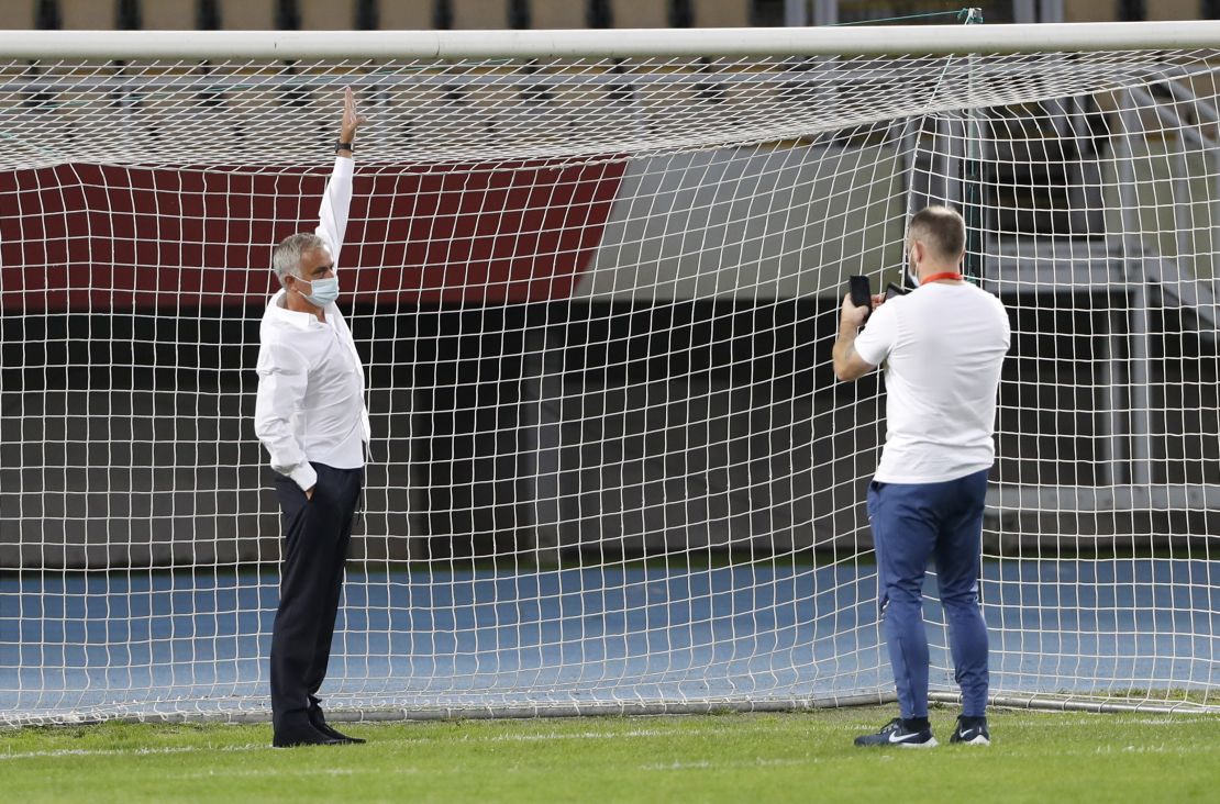 Jose Mourinho gets his picture taken with the small goal.