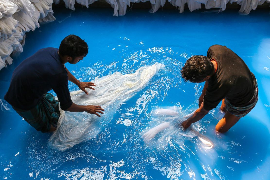 Workers in a dyeing factory in the Bangaldesh capital Dhaka in February 2016.