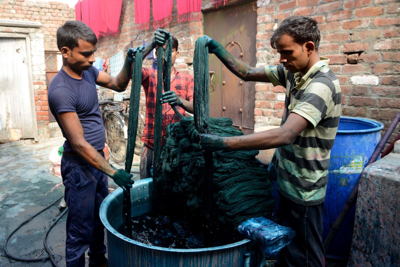 Indian artisans dyeing by hand in Amritsar in November 2017.