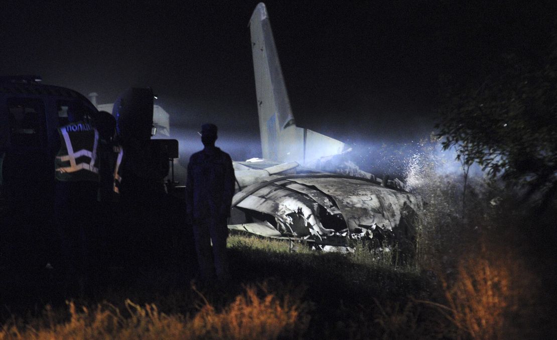 The Antonov An-26 military transport plane crashed near Chuguev in eastern Ukraine.