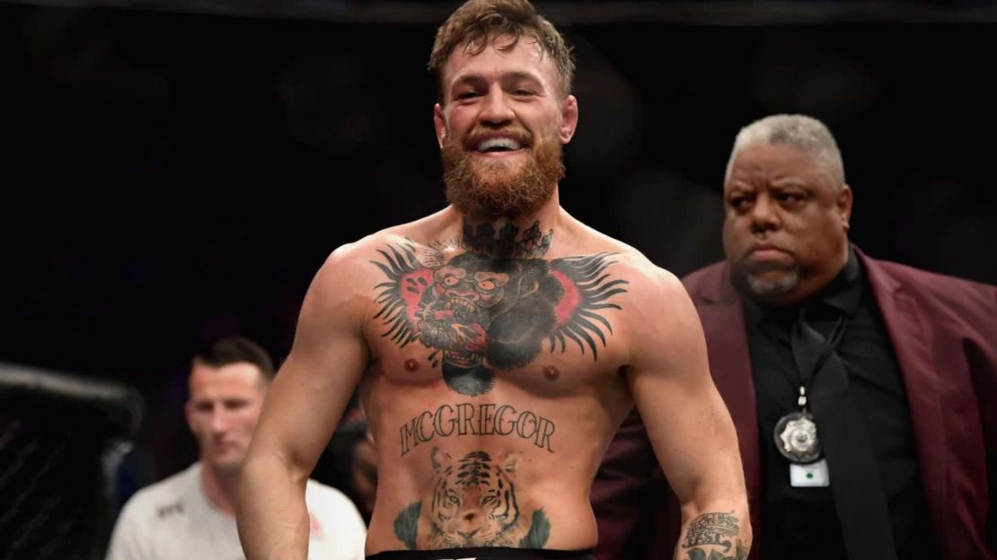 McGregor smiles after his fight in the UFC. 