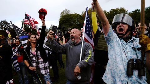 Proud Boys and their supporters stage a rally in Portland on Saturday.