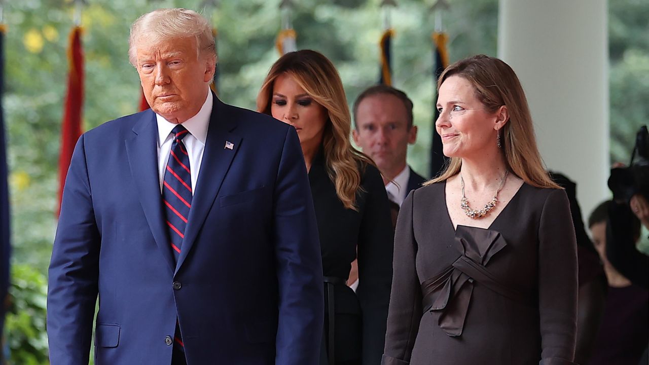 President Donald Trump arrives to introduce Judge Amy Coney Barrett as his nominee to the Supreme Court