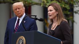 Judge Amy Coney Barrett speaks after being nominated to the US Supreme Court by President Donald Trump in the Rose Garden of the White House in Washington, DC on September 26, 2020.=