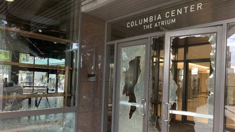 Some protesters threw fireworks, rocks, glass bottles and even a fire extinguisher, police said.