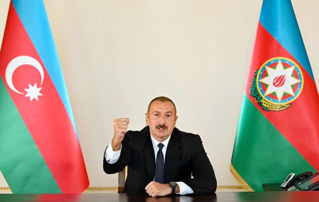 Azerbaijani President Ilham Aliyev speaks to the nation from the nation's capital of Baku.