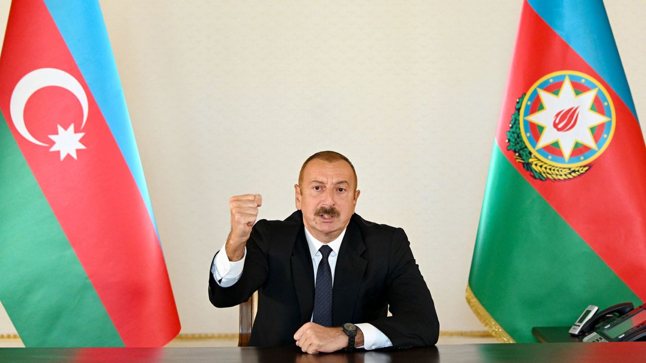 Azerbaijani President Ilham Aliyev speaks to the nation from the nation's capital of Baku.